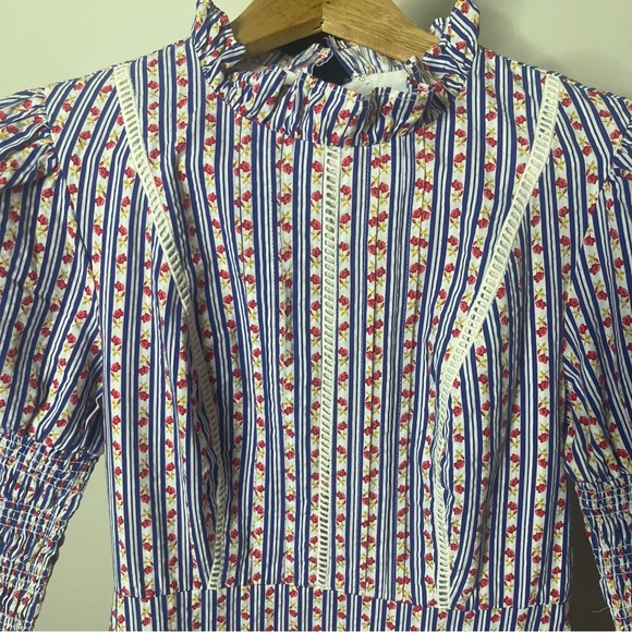 Laura Ashley x Urban Outfitters Floral Mock Neck Smocked Ruffle Mini Dress Sz XS - Picture 7 of 16